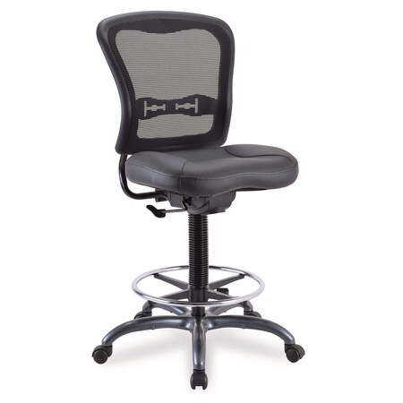 Officesource Armless, Mesh Back Task Stool with Black Upholstered Seat, Footring and Titanium Steel Base 7851NSLBK